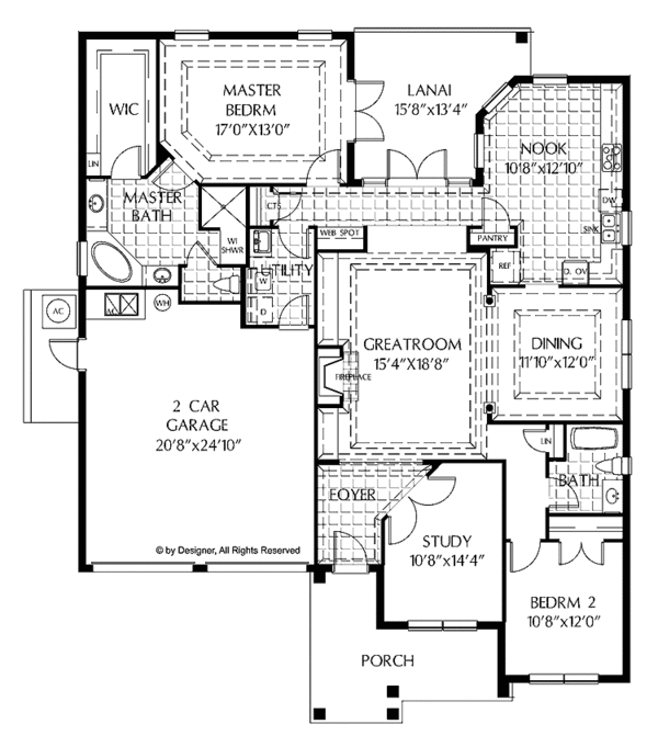 Architectural House Design - Colonial Floor Plan - Main Floor Plan #999-168