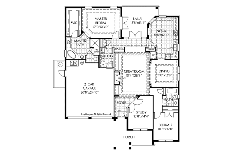 Home Plan - Floor Plan - Main Floor for Colonial House Plan #999-168 - 2 bed, 2 bath