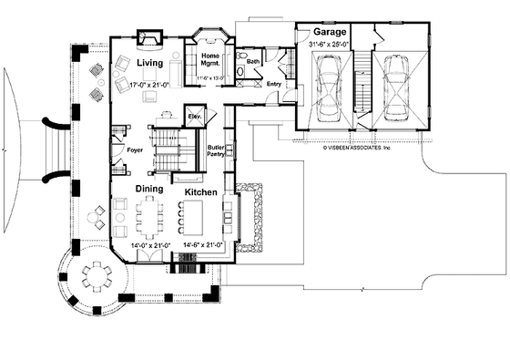 Floor Plan - Main Floor for Craftsman House Plan #928-63 - 5 bed, 5.5 bath