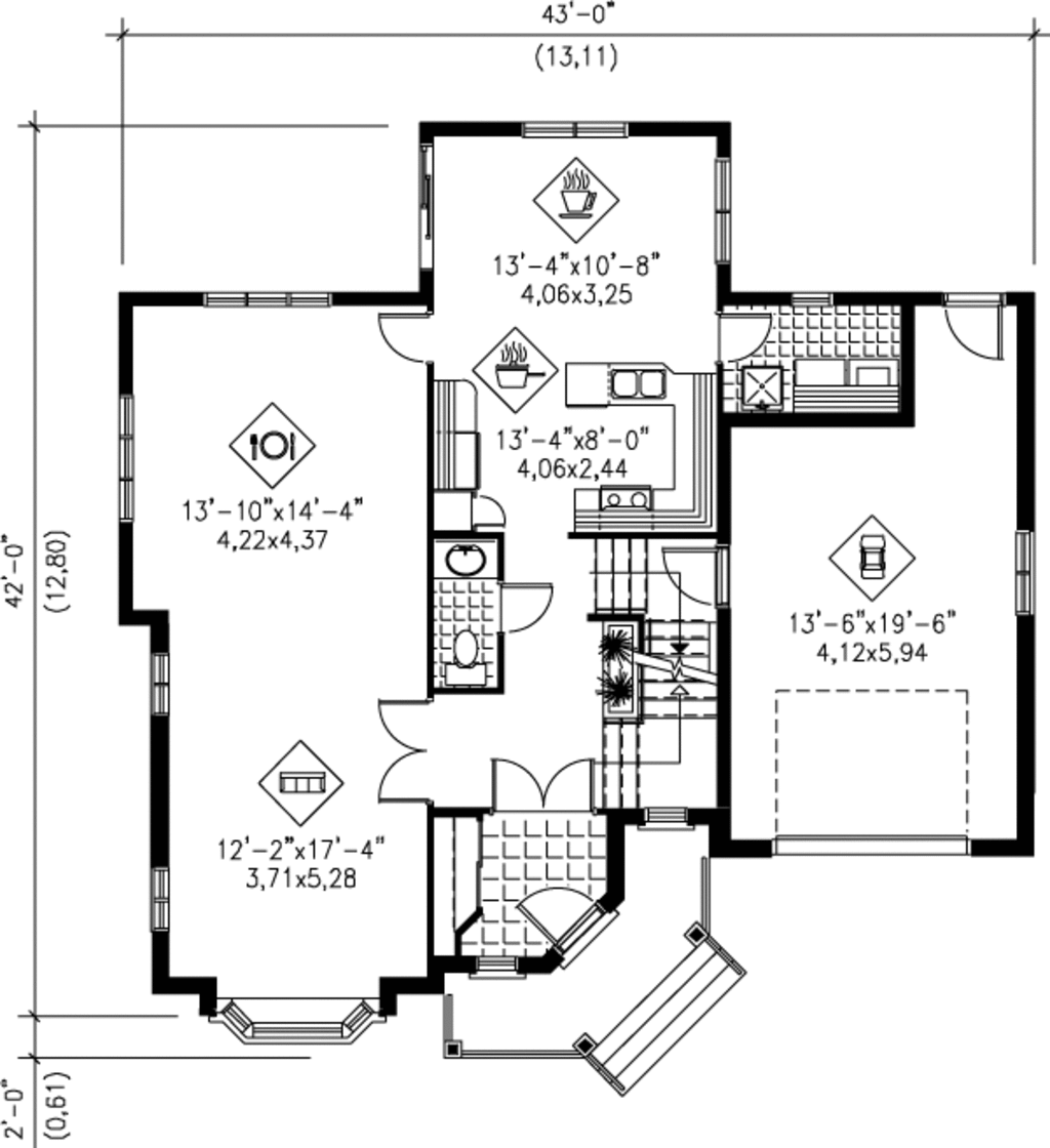 European Style House Plan - 3 Beds 1.5 Baths 2168 Sq/Ft Plan #25-289 ...