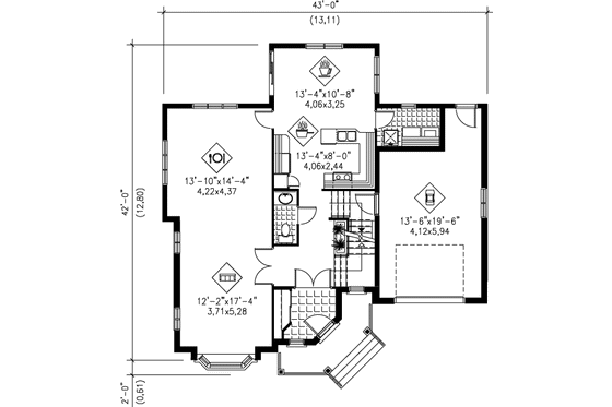 Floor Plan - Main Floor for European House Plan #25-289 - 3 bed, 1.5 bath
