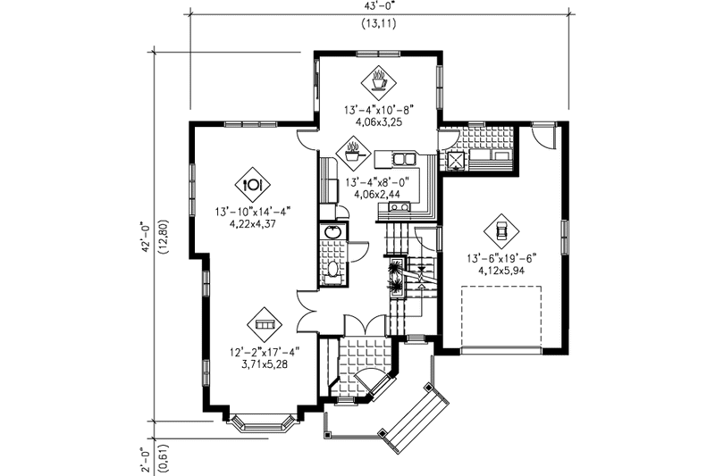 Home Plan - Floor Plan - Main Floor for European House Plan #25-289 - 3 bed, 1.5 bath