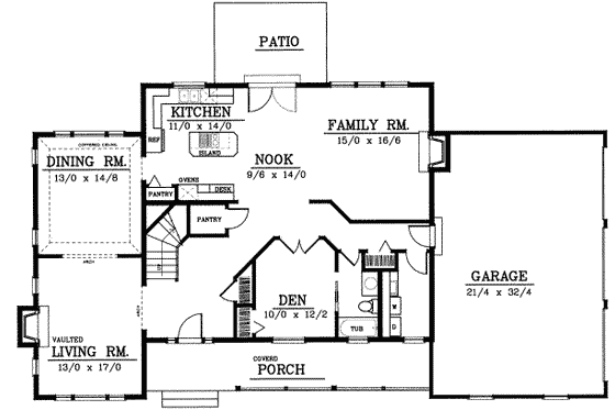 Floor Plan - Main Floor for Farmhouse House Plan #100-202 - 4 bed, 3 bath