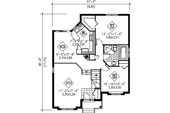 Floor Plan - Main Floor for Cottage House Plan #25-187 - 2 bed, 1 bath