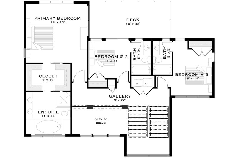 Dream House Plan - Floor Plan - Upper Floor for Contemporary House Plan #1101-53 - 3 bed, 3.5 bath