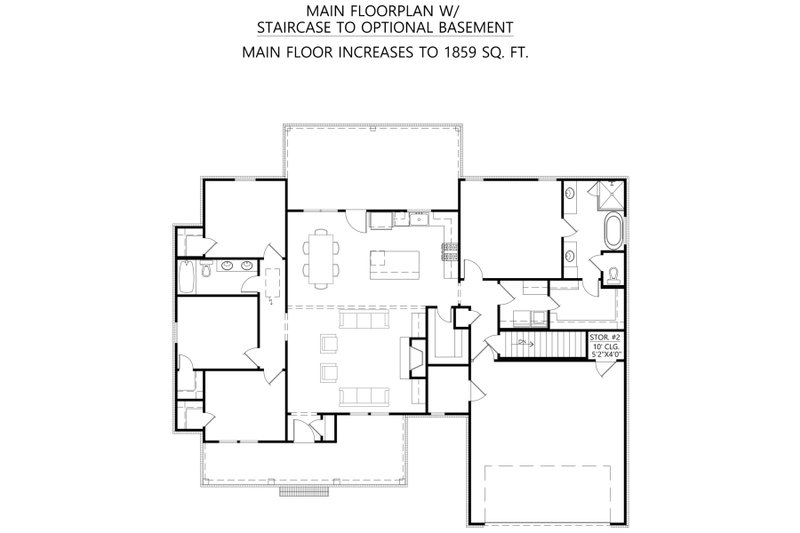 Architectural House Design - Main Floor with Basement Stairs