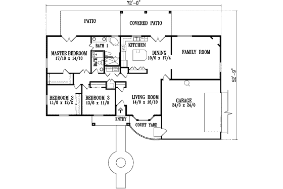 Floor Plan - Main Floor for Adobe / Southwestern House Plan #1-864 - 3 bed, 2 bath