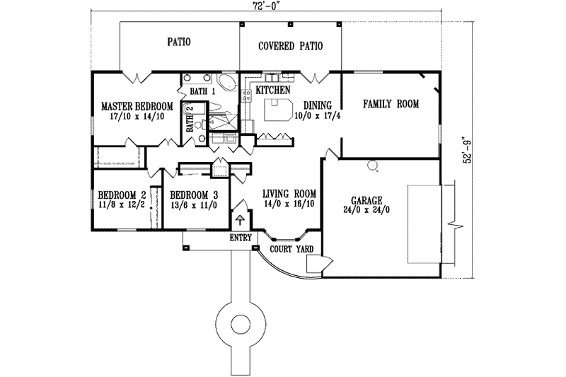 Dream House Plan - Floor Plan - Main Floor for Adobe / Southwestern House Plan #1-864 - 3 bed, 2 bath