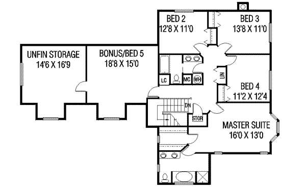 Dream House Plan - Country Floor Plan - Upper Floor Plan #60-300