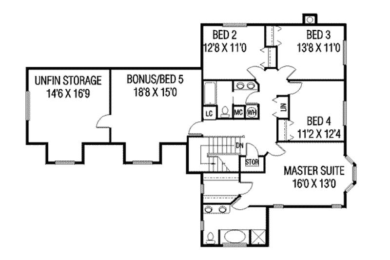 Home Plan - Floor Plan - Upper Floor for Country House Plan #60-300 - 5 bed, 3 bath