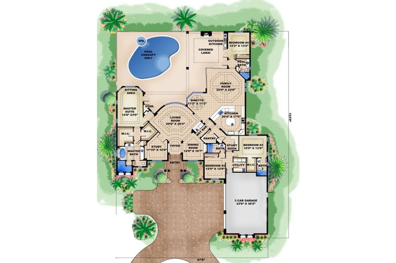 Home Plan - Floor Plan - Main Floor for Mediterranean House Plan #27-524 - 4 bed, 4 bath