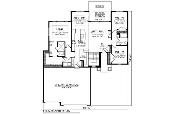 Floor Plan - Main Floor for Ranch House Plan #70-1477 - 3 bed, 2 bath