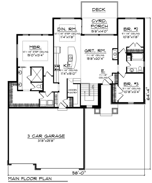 House Plan Design - Ranch Floor Plan - Main Floor Plan #70-1477
