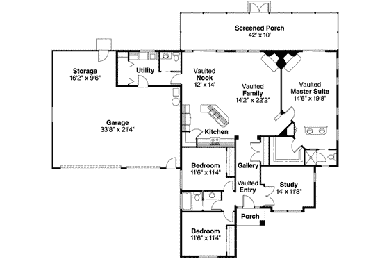 Floor Plan - Main Floor for Mediterranean House Plan #124-411 - 3 bed, 2.5 bath