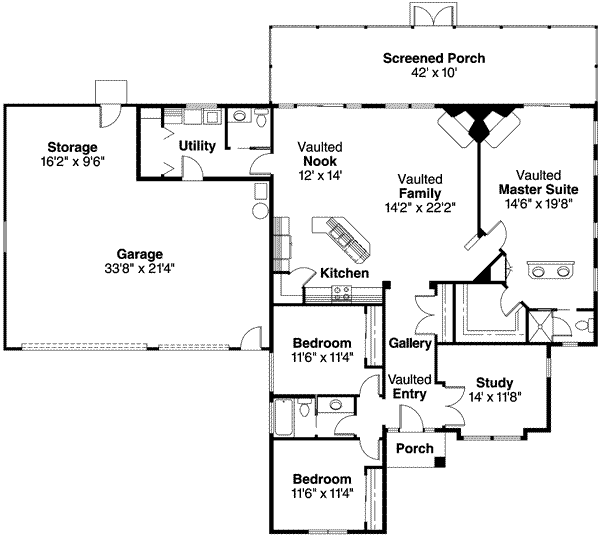 House Design - Mediterranean Floor Plan - Main Floor Plan #124-411