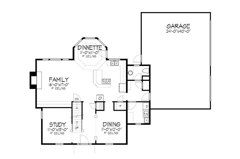 Dream House Plan - Floor Plan - Main Floor for European House Plan #320-1050 - 3 bed, 2.5 bath