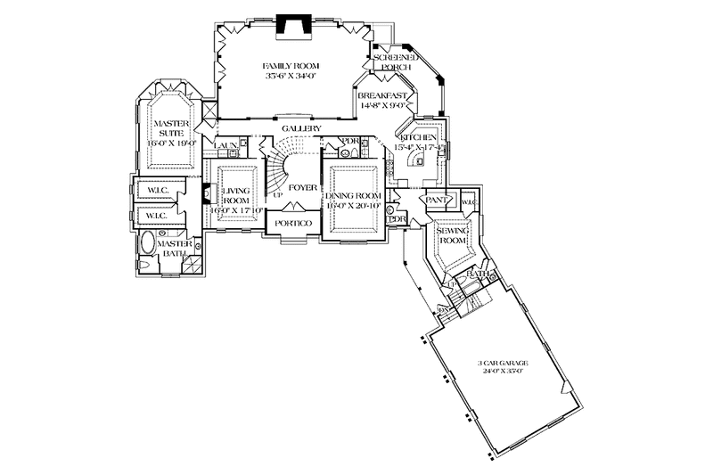 House Blueprint - Floor Plan - Main Floor for Country House Plan #453-402 - 3 bed, 4 bath