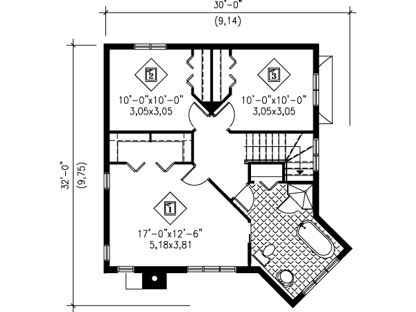 European Floor Plan - Upper Floor Plan #25-4200