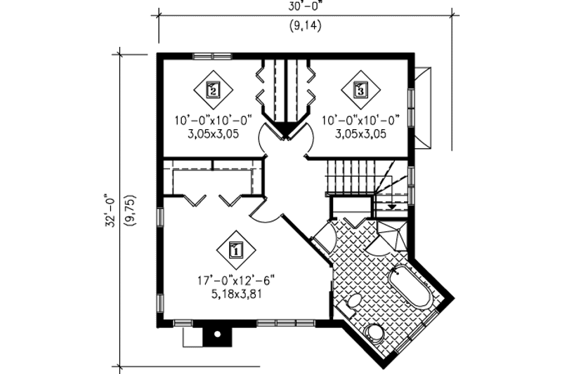 Dream House Plan - Floor Plan - Upper Floor for European House Plan #25-4200 - 3 bed, 1.5 bath