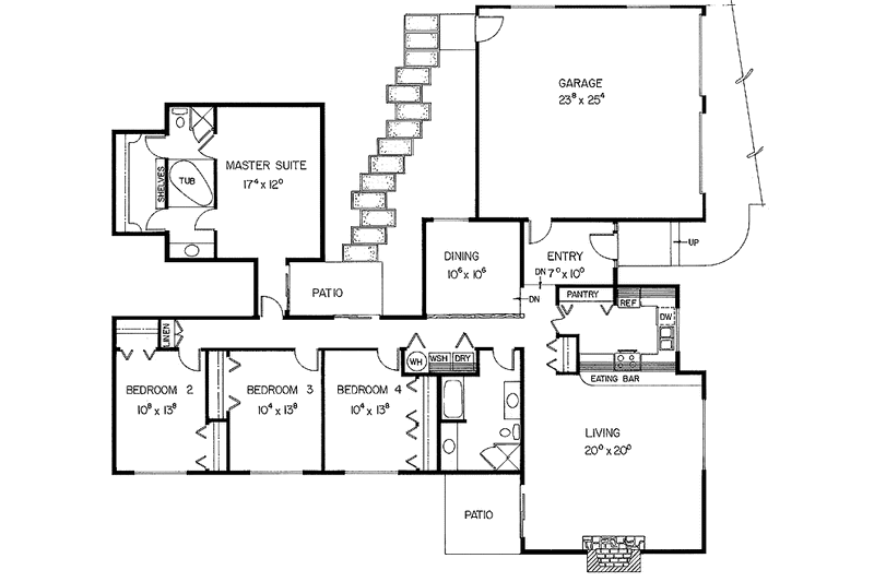 House Design - Floor Plan - Main Floor for Contemporary House Plan #60-734 - 4 bed, 2 bath