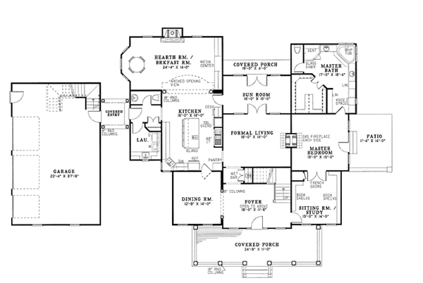 House Plan Design - Country Floor Plan - Main Floor Plan #17-2621