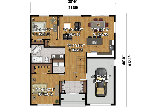 Floor Plan - Main Floor for Farmhouse House Plan #25-4952 - 2 bed, 1 bath