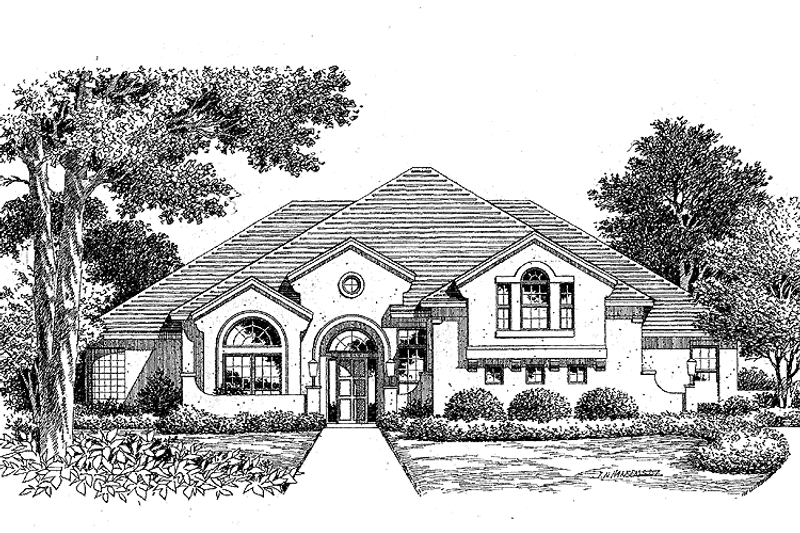 Home Plan - Exterior - Front Elevation 3 for Mediterranean House Plan #999-54 - 4 bed, 3 bath