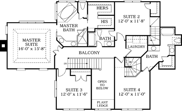 Architectural House Design - Colonial Floor Plan - Upper Floor Plan #453-384