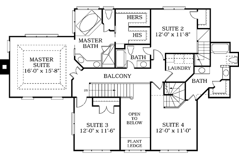 Home Plan - Floor Plan - Upper Floor for Colonial House Plan #453-384 - 4 bed, 3.5 bath