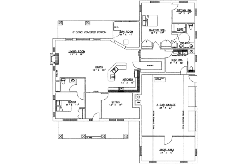 Dream House Plan - Floor Plan - Main Floor for Traditional House Plan #117-151 - 2 bed, 3 bath