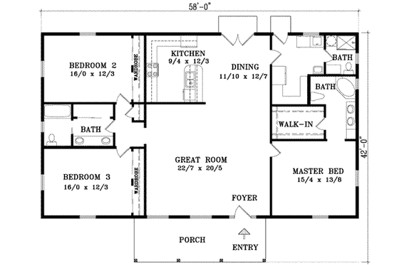Floor Plan - Main Floor for Mediterranean House Plan #1-789 - 3 bed, 3 bath
