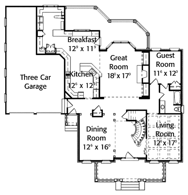 Architectural House Design - Colonial Floor Plan - Main Floor Plan #429-323