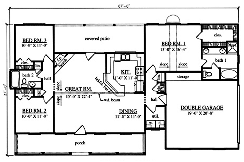 Architectural House Design - Floor Plan - Main Floor for Country House Plan #42-675 - 3 bed, 2 bath