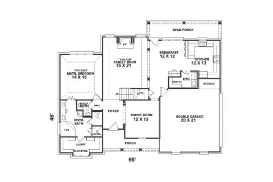 Floor Plan - Main Floor for Traditional House Plan #81-231 - 3 bed, 2.5 bath