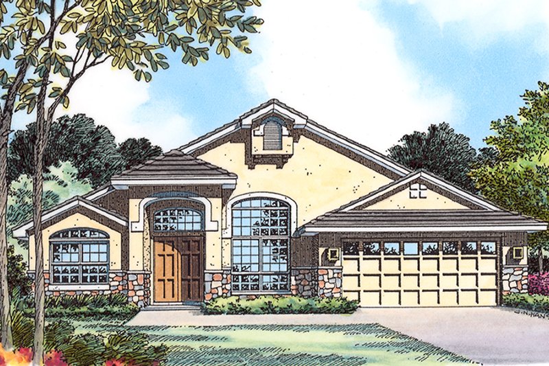 Architectural House Design - Exterior - Front Elevation 4 for Mediterranean House Plan #417-819 - 3 bed, 2 bath