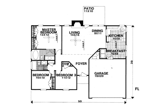 Floor Plan - Main Floor for Southern House Plan #56-111 - 3 bed, 2 bath