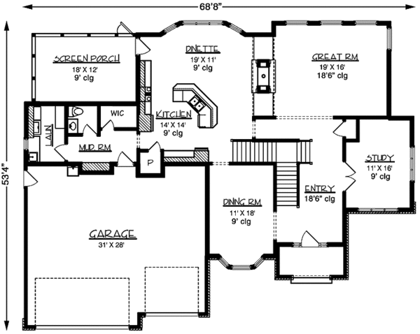 Architectural House Design - European Floor Plan - Main Floor Plan #320-1492