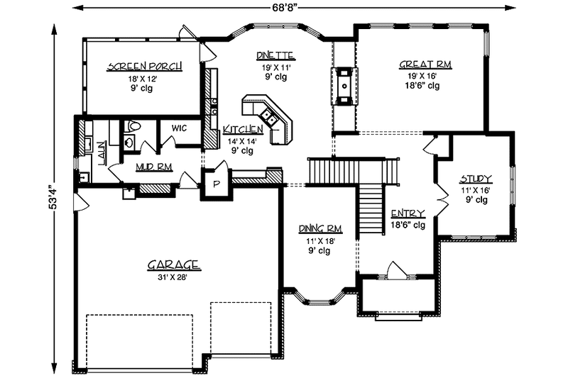 Dream House Plan - Floor Plan - Main Floor for European House Plan #320-1492 - 4 bed, 2.5 bath