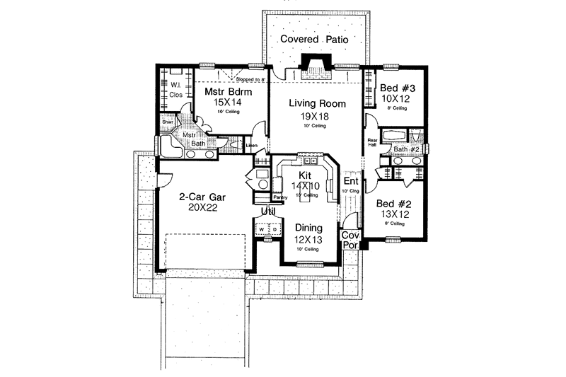 Home Plan - Floor Plan - Main Floor for Ranch House Plan #310-1181 - 3 bed, 2 bath