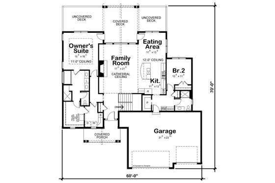 Floor Plan - Main Floor for Craftsman House Plan #20-2499 - 4 bed, 3 bath