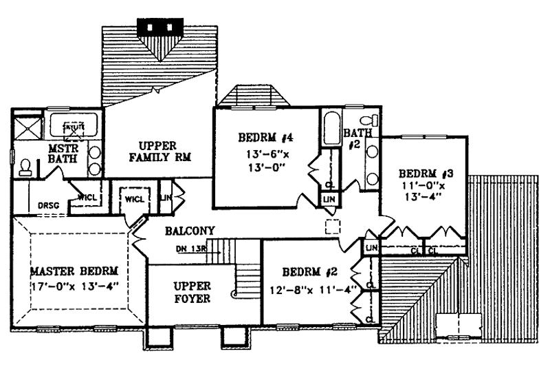 House Blueprint - Floor Plan - Upper Floor for Country House Plan #456-108 - 4 bed, 2.5 bath