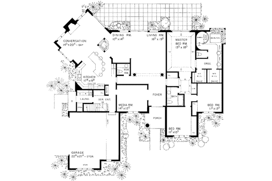 Floor Plan - Main Floor for Traditional House Plan #72-166 - 3 bed, 2.5 bath