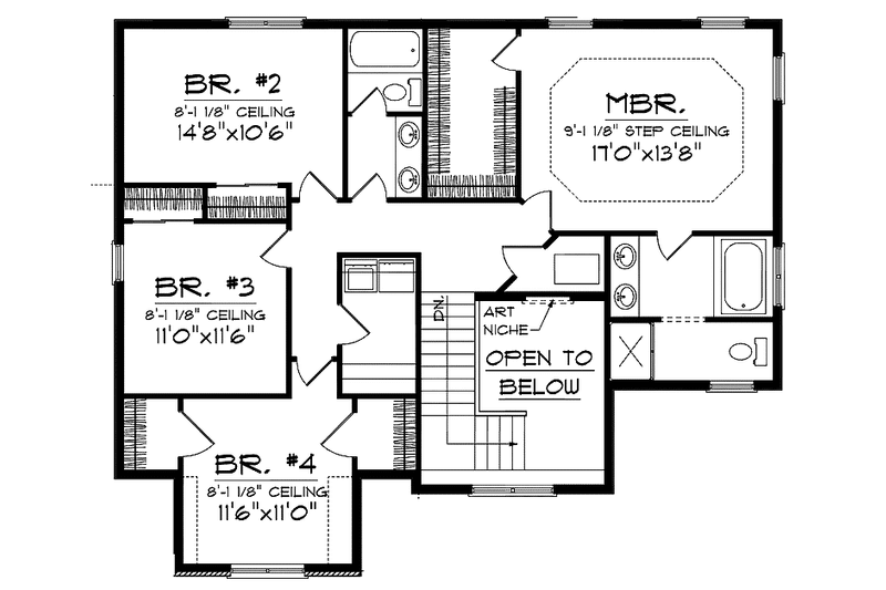 Architectural House Design - Floor Plan - Upper Floor for European House Plan #70-1401 - 4 bed, 2.5 bath