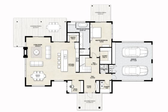 Floor Plan - Main Floor for Prairie House Plan #924-21 - 3 bed, 2.5 bath