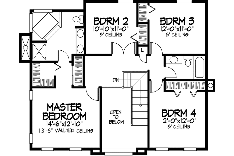 Home Plan - Floor Plan - Upper Floor for Classical House Plan #320-878 - 4 bed, 2.5 bath