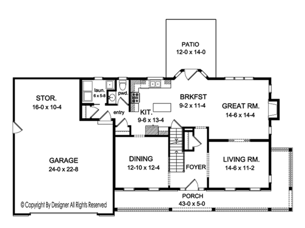 Architectural House Design - Colonial Floor Plan - Main Floor Plan #1010-152