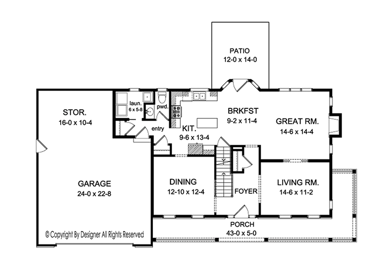 Architectural House Design - Floor Plan - Main Floor for Colonial House Plan #1010-152 - 4 bed, 2.5 bath