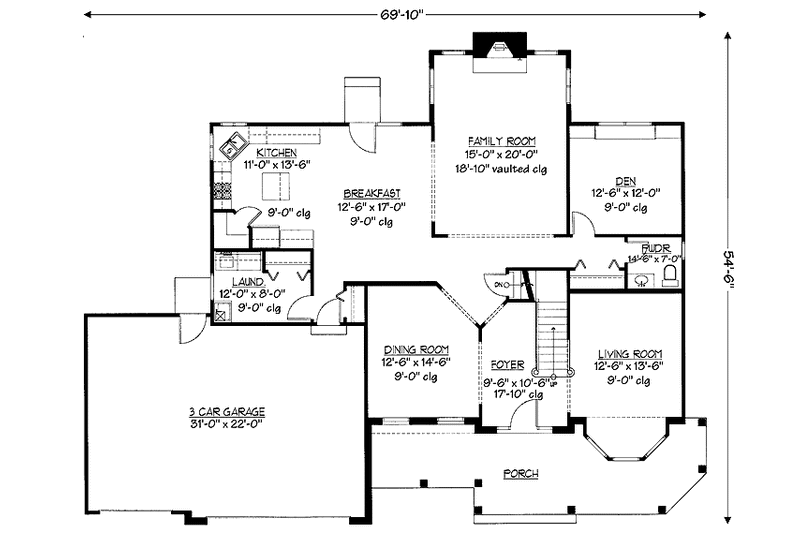 Dream House Plan - Floor Plan - Main Floor for Country House Plan #978-24 - 4 bed, 2.5 bath