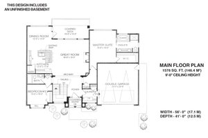 Floor Plan - Main Floor for Farmhouse House Plan #1100-95 - 2 bed, 2 bath