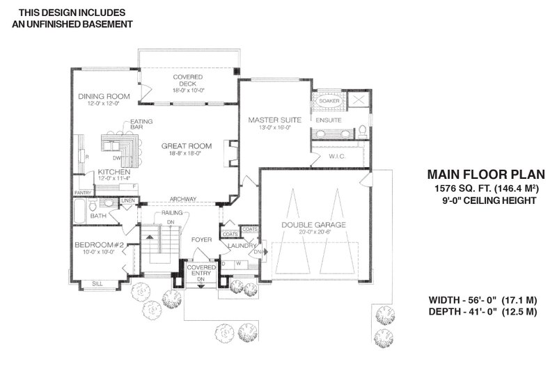 House Blueprint - Floor Plan - Main Floor for Farmhouse House Plan #1100-95 - 2 bed, 2 bath